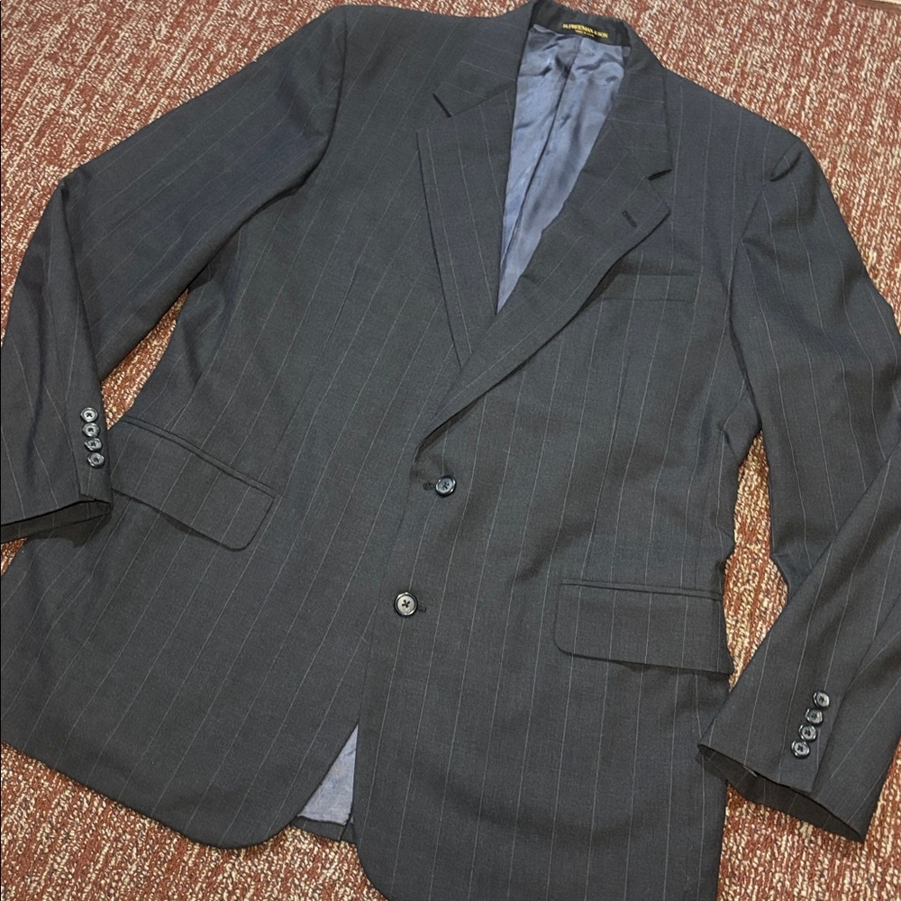 vintage blazer grey/blue pinstripe suit jacket lightweight office sport coat